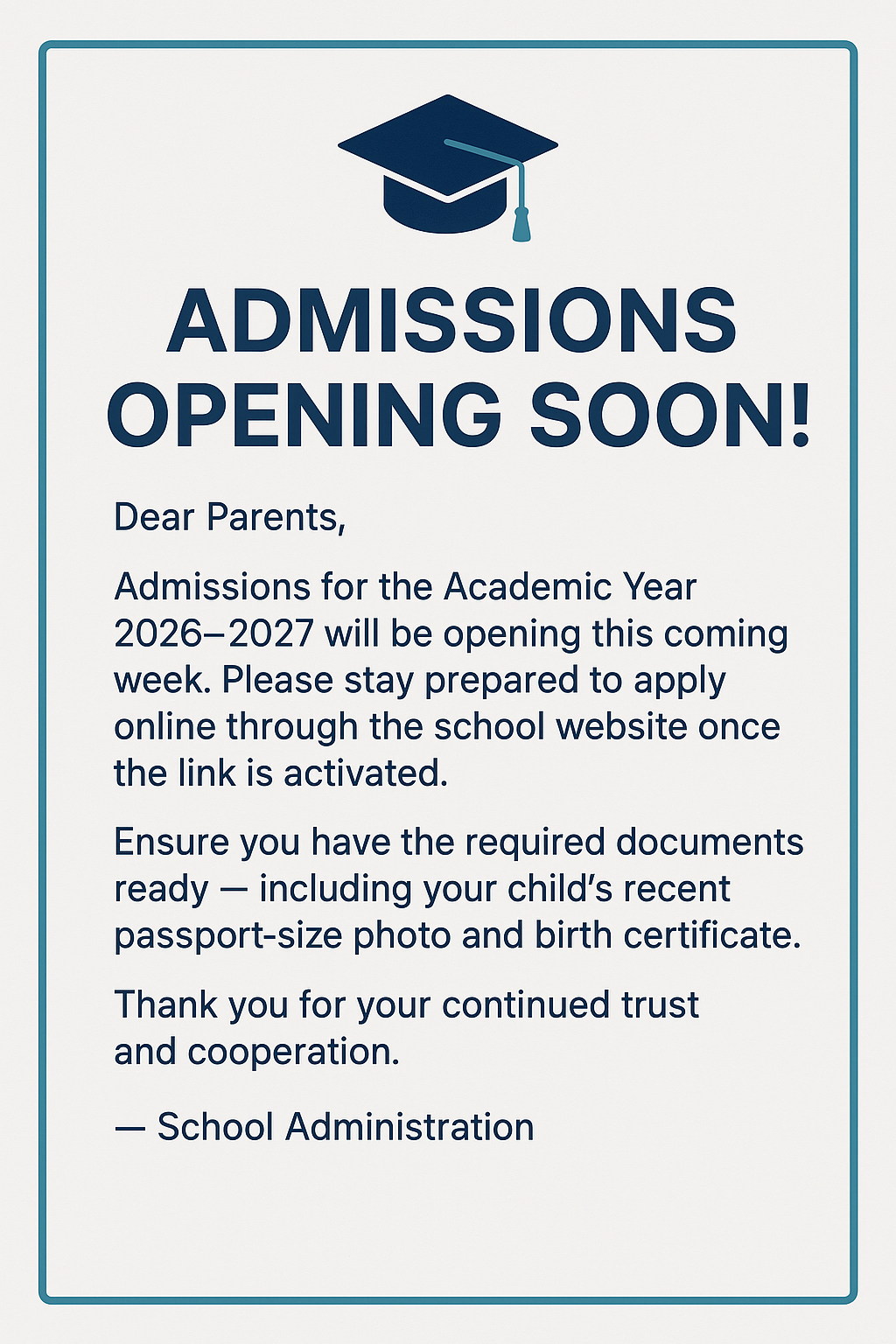 Admissions Opening Soon!
